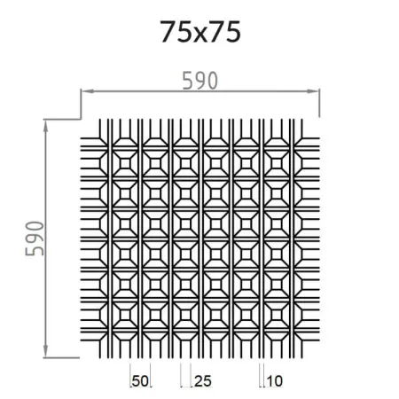 Грильято Пирамидальный ячейка 75х75мм, суперхром, высота 42.5 мм, ширина 10 мм