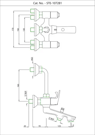 Смеситель для ванны и душа 3-в-1 с ручным и верхнем душем Essco Stella STE-CHR-107281 Хром