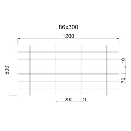 Грильято Жалюзи ячейка 300x86 мм, супер-хром, высота 30 / 50 мм, ширина 10 мм