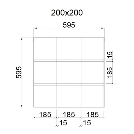 Грильято GL-15 ячейка 200x200, высота 37 мм, ширина 15 мм, металлик