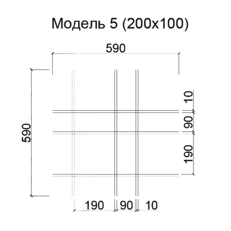 Грильято Нестандартная ячейка Модель 5 ячейка 200х100мм, металлик, высота 50 мм, ширина 10 мм