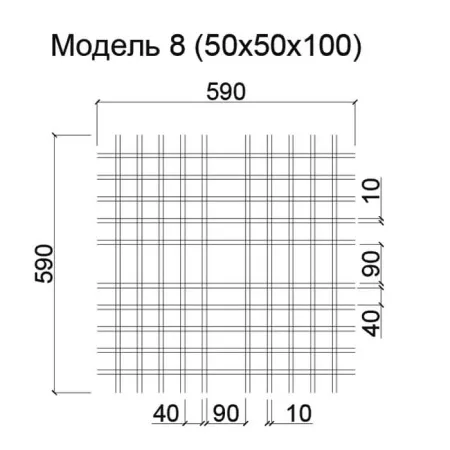 Грильято Нестандартная ячейка Модель 8 ячейка 50х50х100мм, супер-хром, высота 30 мм, ширина 5 мм