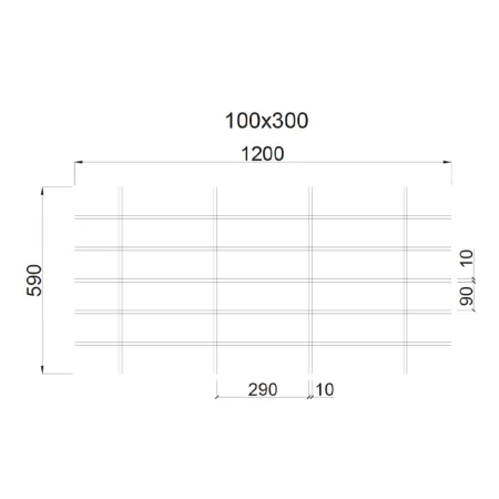 Грильято Жалюзи ячейка 300x100 мм, металлик, высота 30 / 50 мм, ширина 10 мм