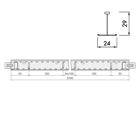 Подвесная система КНАУФ Т24 рейка несущая 3700x29 мм