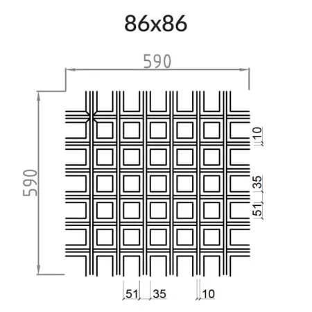 Грильято Пирамидальный ячейка 86х86мм, металлик матовый, высота 35 мм, ширина 10 мм