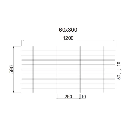 Грильято Жалюзи ячейка 300x60 мм, металлик, высота 30 / 50 мм, ширина 10 мм