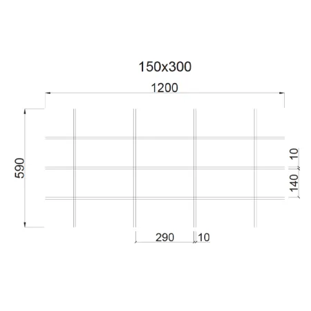 Грильято Жалюзи ячейка 300x150 мм, супер-хром, высота 30 / 50 мм, ширина 10 мм
