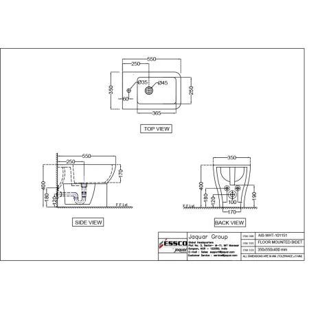 Биде напольное Essco Aspire AIS-WHT-101151 Белое