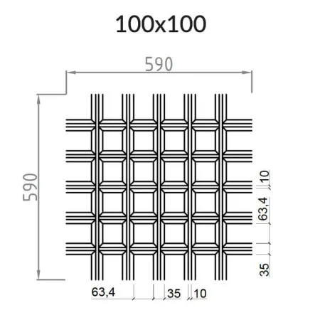 Грильято Пирамидальный ячейка 100х100мм, белый матовый, высота 35 мм, ширина 10 мм