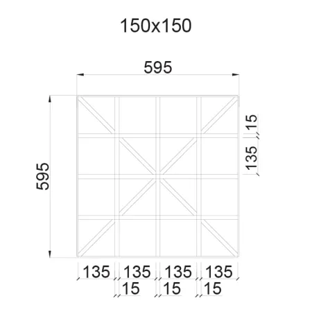 Грильято D15 Диагональное 150x150, черный, высота 37 мм, ширина 15 мм