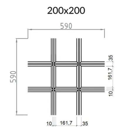 Грильято Пирамидальный ячейка 200х200мм, металлик, высота 35 мм, ширина 10 мм
