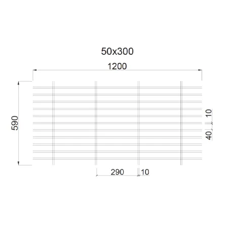 Грильято Жалюзи ячейка 300x50 мм, металлик матовый, высота 30 / 50 мм, ширина 10 мм