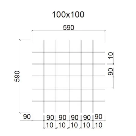 Грильято ячейка 100x100, высота 40 мм, ширина 10 мм, металлик матовый