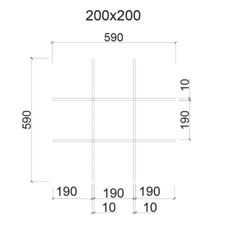 Грильято ячейка 200x200, высота 50 мм, ширина 10 мм, металлик матовый