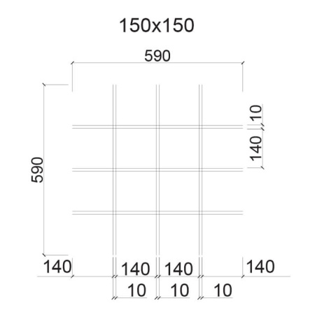 Грильято ячейка 150x150, высота 30 мм, ширина 10 мм, металлик
