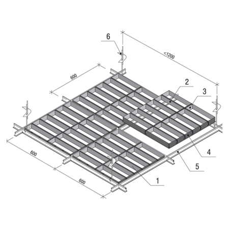 Грильято GL-15 Жалюзи ячейка 50x300, высота 37 мм, ширина 15 мм, черный оцинк.