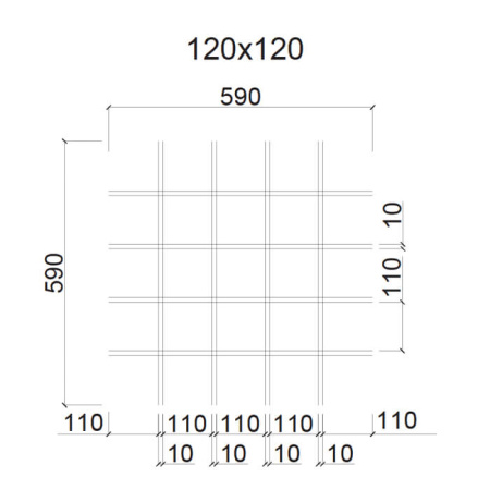 Грильято ячейка 120x120, высота 30 мм, ширина 10 мм, металлик