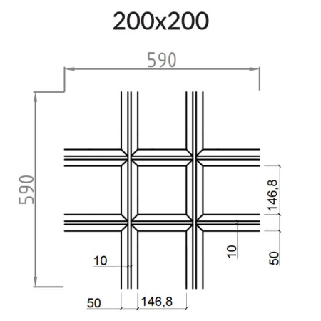 Грильято Пирамидальный ячейка 200х200мм, черный, высота 42.5 мм, ширина 10 мм